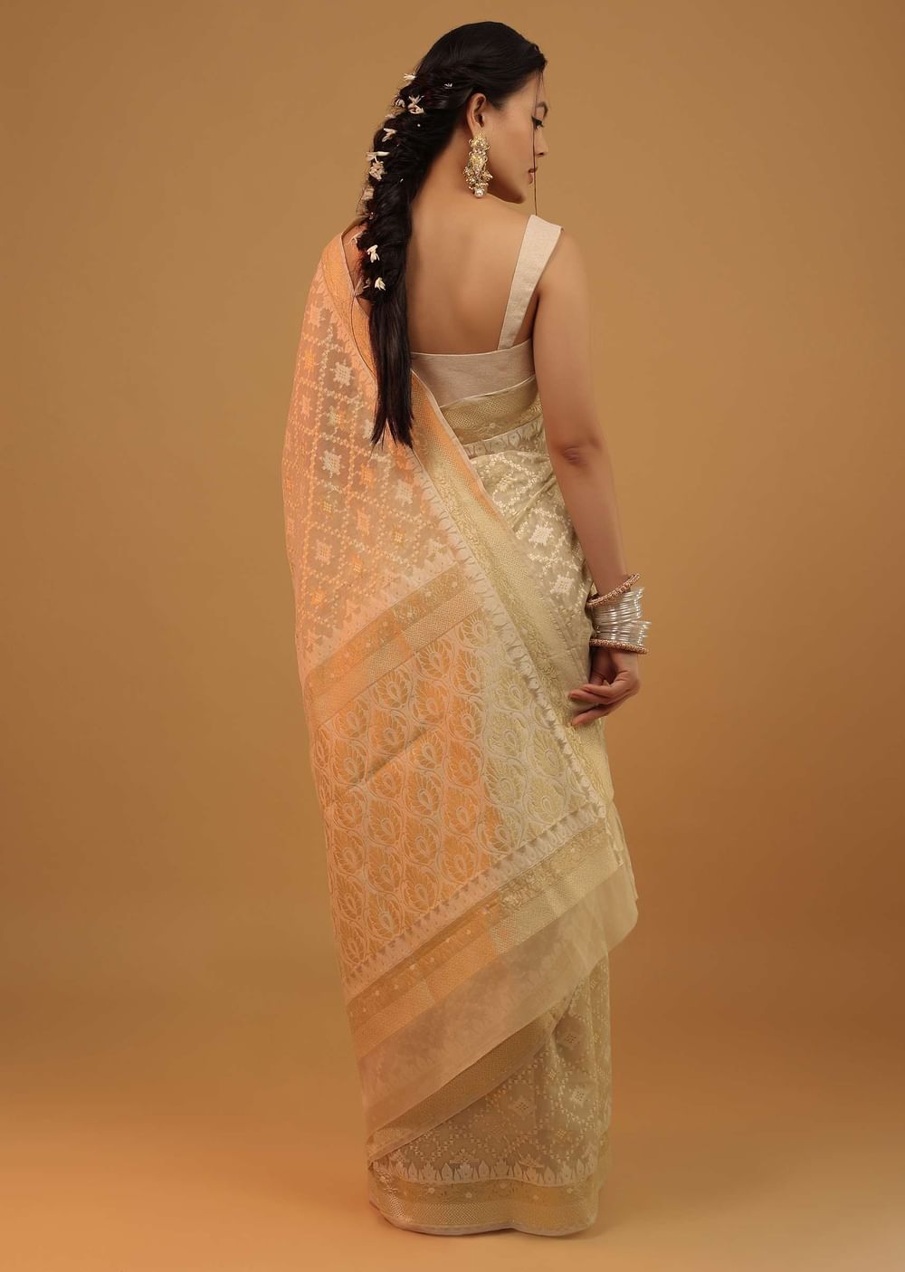 Daffodils Yellow Saree In Pure Handloom Cotton With Banarasi Chanderi Weave