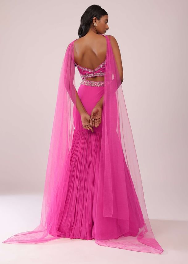 Fuschia Pink Lehenga And Hand Embroidered Blouse Set In Crepe Fuschia Pink Lehenga And Hand Embroidered Blouse Set In Crepe