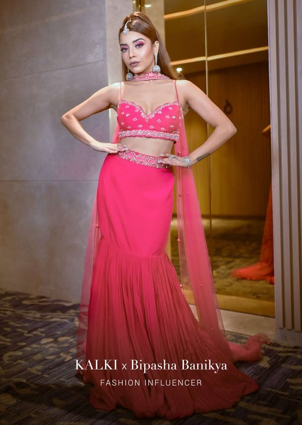 Fuschia Pink Lehenga And Hand Embroidered Blouse Set In Crepe Fuschia Pink Lehenga And Hand Embroidered Blouse Set In Crepe