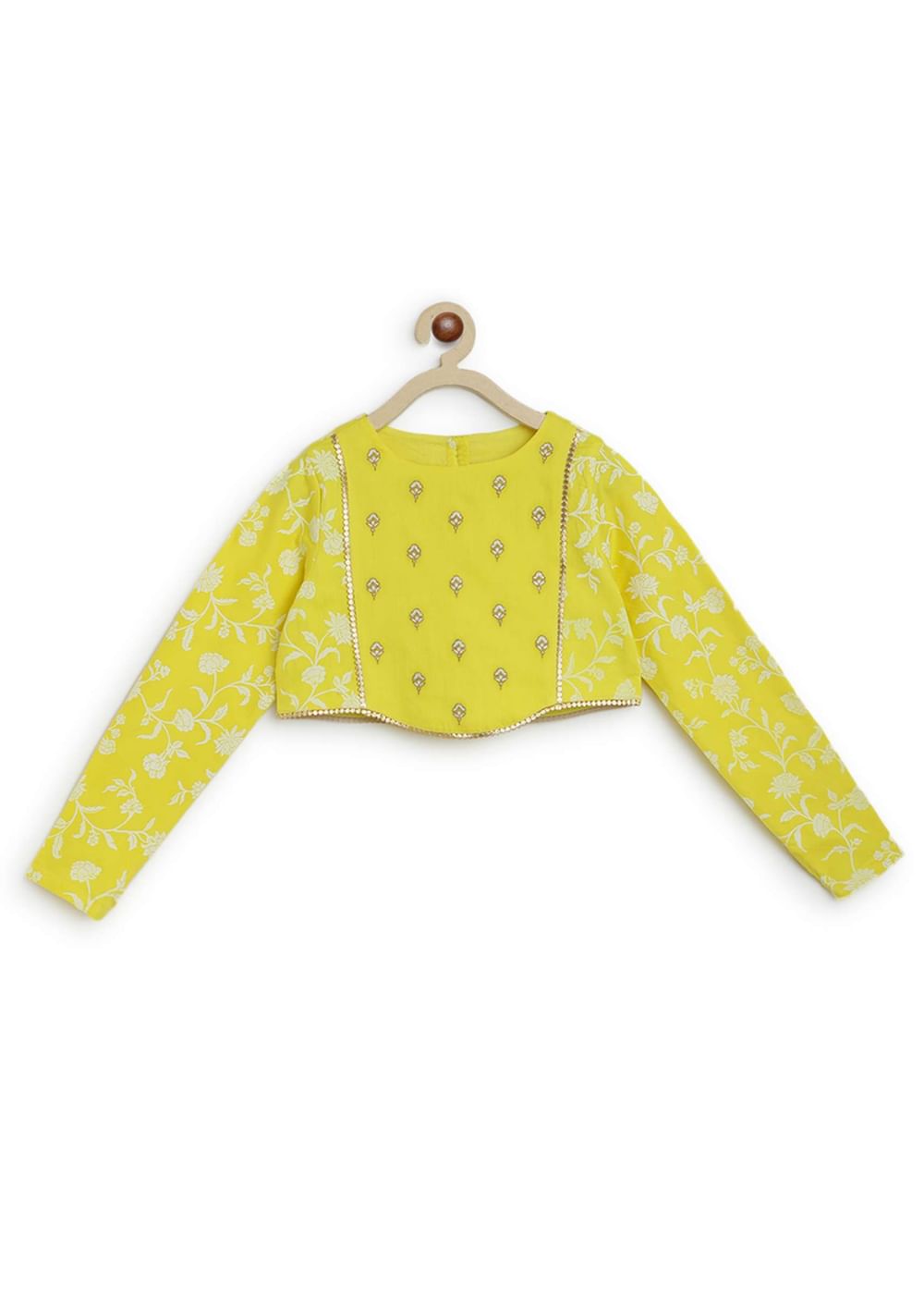 Kalki Girls Combo Of Canary Yellow Embroidered Cord Set And Gold Printed Bow Hairclip