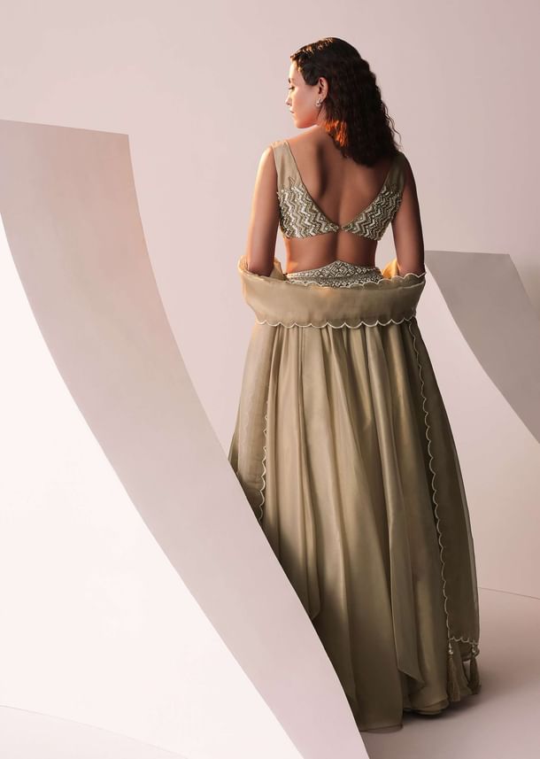 Glam Gold Embroidered Lehenga Set In Jute Organza