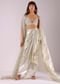 Glam Silver Embroidered Pleated Skirt And Blouse In Lycra With Organza Shrug