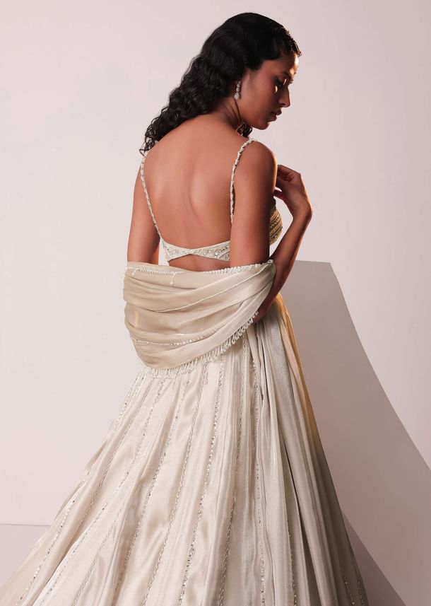 Glam Silver Embroidered Lehenga Set In Organza Glam Silver Embroidered Lehenga Set In Organza