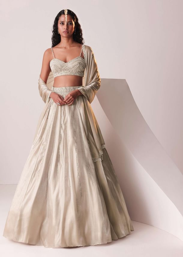 Glam Silver Embroidered Lehenga Set In Organza Glam Silver Embroidered Lehenga Set In Organza