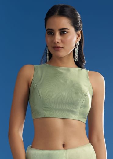 Green Glass Tissue Saree With All Over Cutdana And Sequins Embroidery