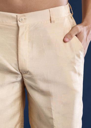 Gold Art Silk Jacket Kurta Set with Dori Work