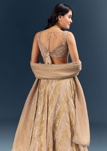Gold Banarasi Silk Bridesmaid Lehenga With Heavy Hand Embroidery