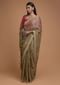 Gold Beige Saree In Tissue Silk With Weaved Floral Buttis And Bandhani Printed Blouse Online - Kalki Fashion