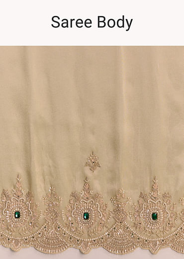 Gold Beige Tissue Saree With Heavy Embroidery