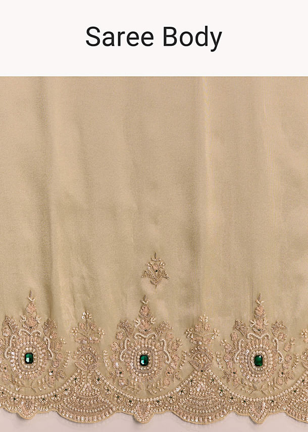 Gold Beige Tissue Saree With Heavy Embroidery