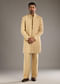 Gold Cotton Silk Indo Western Set For Men With Zari Embroidery
