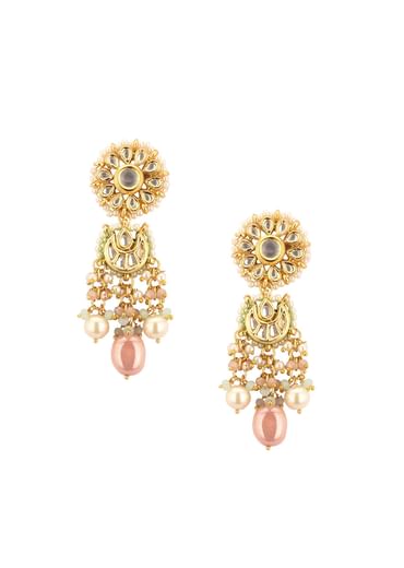 Gold-Finish Kundan Choker Necklace Set With Multicolor Meenakari Work In Mix Metal