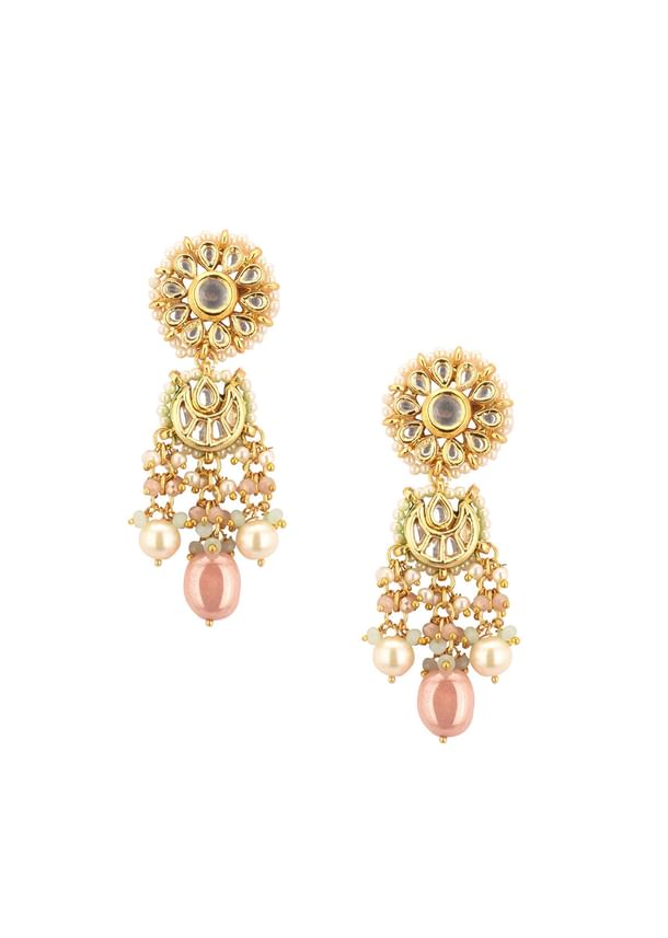 Gold-Finish Kundan Choker Necklace Set With Multicolor Meenakari Work In Mix Metal