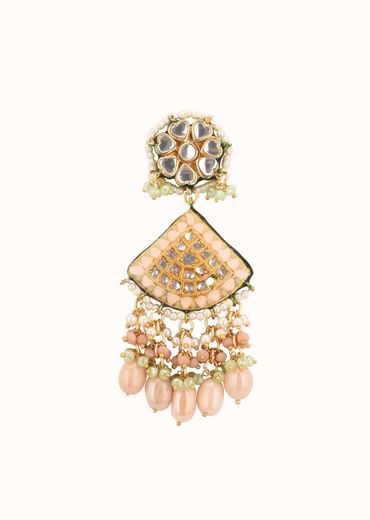 Gold-Finish Bridal Kundan Chokar Necklace Set With Beads And Multicolor Meenakari In Mix Metal