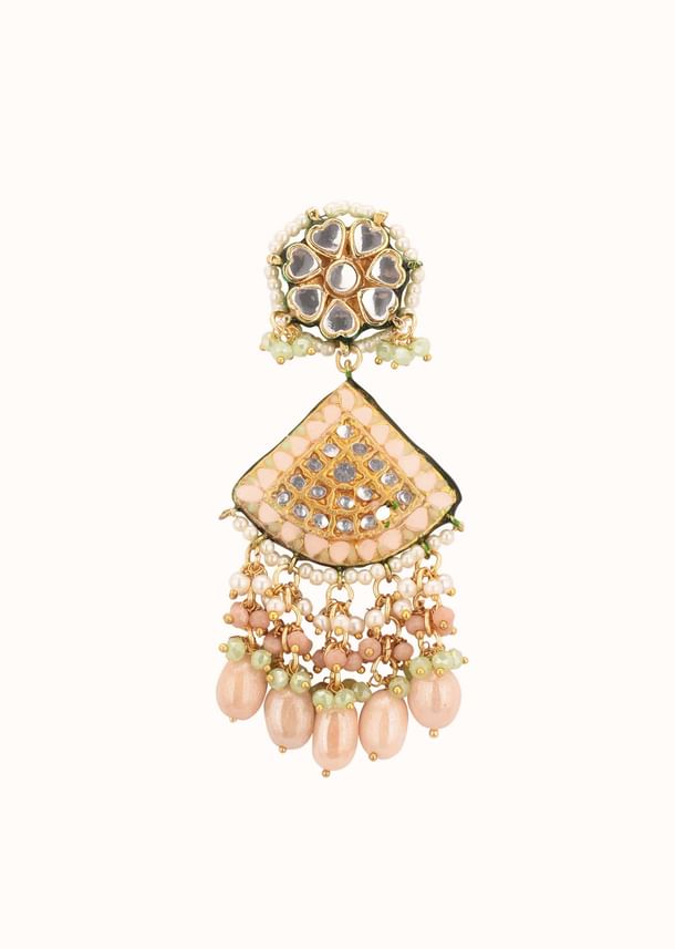 Gold-Finish Bridal Kundan Chokar Necklace Set With Beads And Multicolor Meenakari In Mix Metal