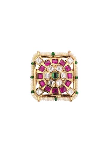 Gold-Finish Jadau Kundan Choker Set With Red-Green Stones And Elegant Studs In Mix Metal
