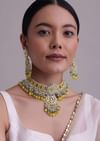 Gold-Finish Kundan Choker Necklace With Colorful Intricate Meenakari Work And Stones In Mix Metal