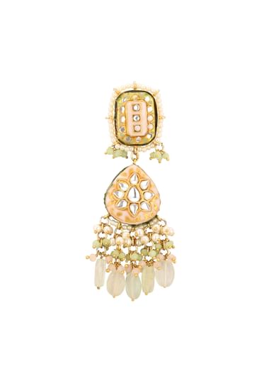 Gold-Finish Kundan Earrings With Colourful Meenakari Work In Mix Metal