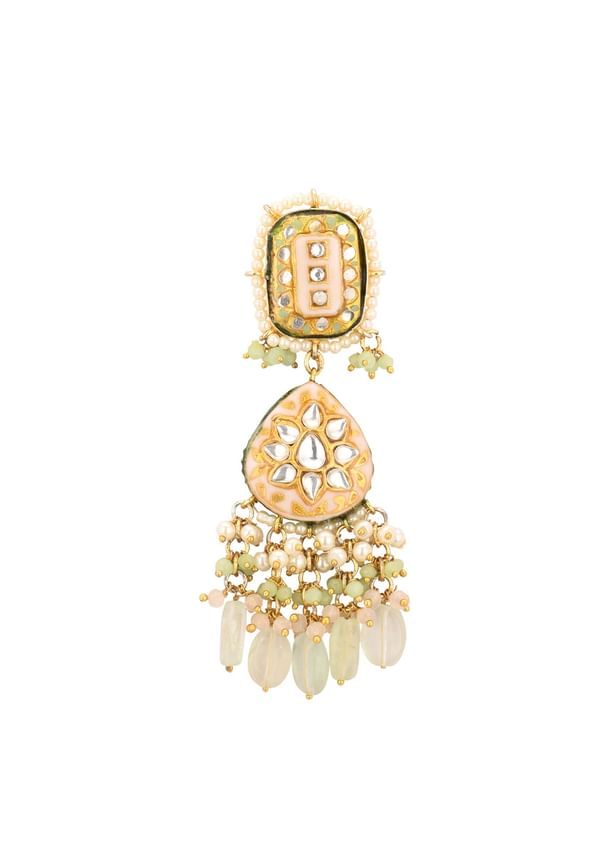 Gold-Finish Kundan Earrings With Colourful Meenakari Work In Mix Metal