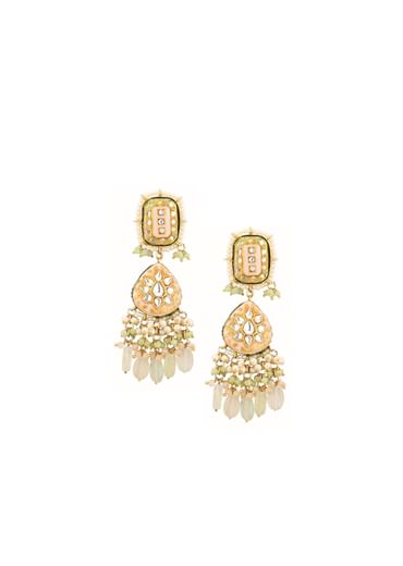 Gold-Finish Kundan Earrings With Colourful Meenakari Work In Mix Metal