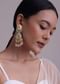 Gold-Finish Kundan Dangler Earrings With Multicolor Meenakari Work And Drop-Stones In Mix Metal
