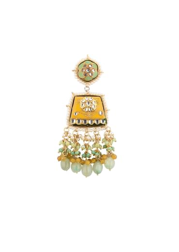 Gold-Finish Kundan Dangler Earrings With Colourful Meenakari Work And Stones In Mix Metal
