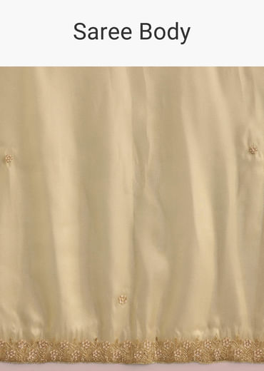 Gold Glossy Tissue Saree With Floral Cutdana And Moti Embroidery