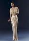 Gold Net Crop Top And Drape Skirt Set With Cutdana And Beads Work