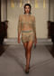 Gold Net Indo Western Jewelled Cape And Skirt Set With Tassels