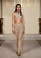 Gold Net Indo Western Set With Embellished Halter Neck Blouse