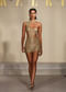 Gold Net Metallic Hand Embroidered Indo Western Bodysuit And Mini Skirt