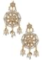 Gold Plated Kundan Earrings In Flower Shape With Moti And Minakari Online - Kalki Fashion