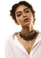 Gold Plated Kundan Necklace With Green Stone And Dangling Brown And Black Semi Precious Drops