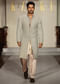 Gold Raw Silk Sherwani For Groom With Hand Embroidery