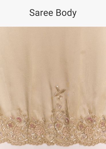 Gold Tissue Silk Saree With Scallop Border And Rich Embroidered Unstitched Blouse