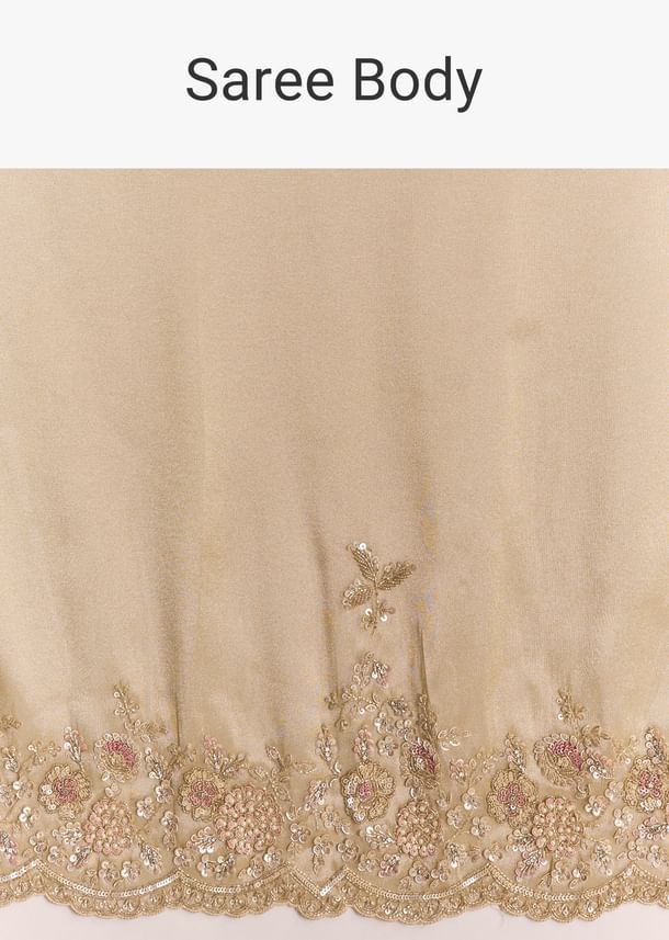 Gold Tissue Silk Saree With Scallop Border And Rich Embroidered Unstitched Blouse