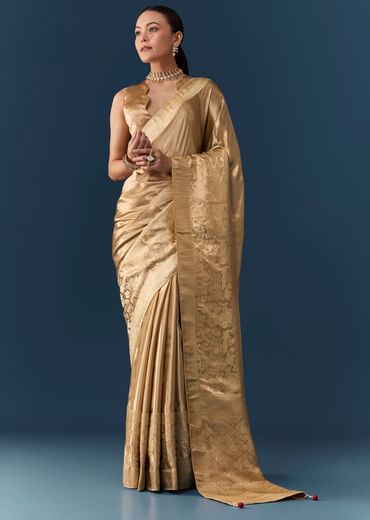 Gold Zari Weave Saree with Blouse Fabric