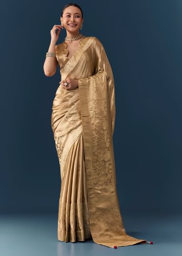 Gold Zari Weave Saree with Blouse Fabric