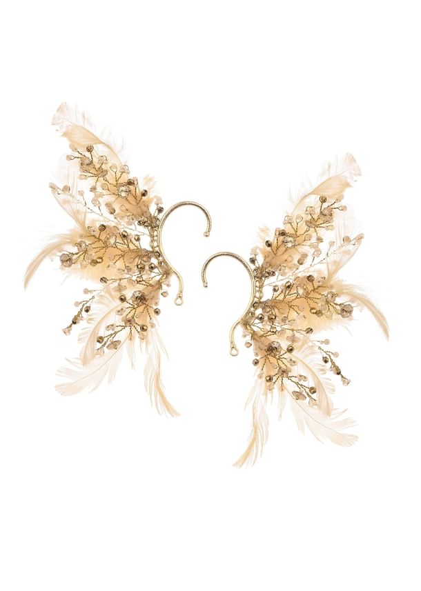 Gold And Beige Handcrafted Earcuff In Mix Metal Gold And Beige Handcrafted Earcuff In Mix Metal