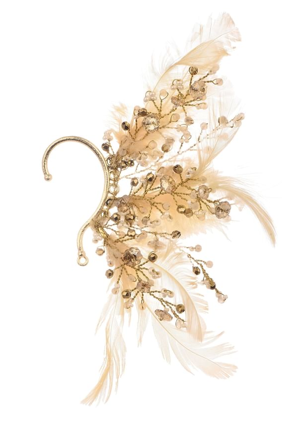 Gold And Beige Handcrafted Earcuff In Mix Metal Gold And Beige Handcrafted Earcuff In Mix Metal