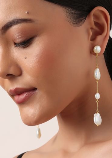 Gold And White Chain Danglers With Mother Of Pearls