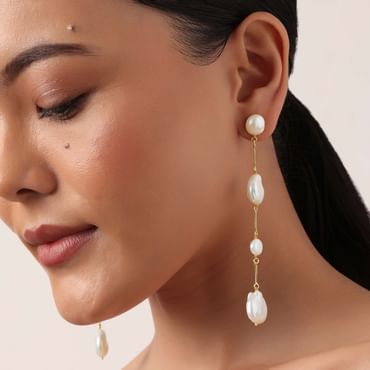 Gold And White Chain Danglers With Mother Of Pearls