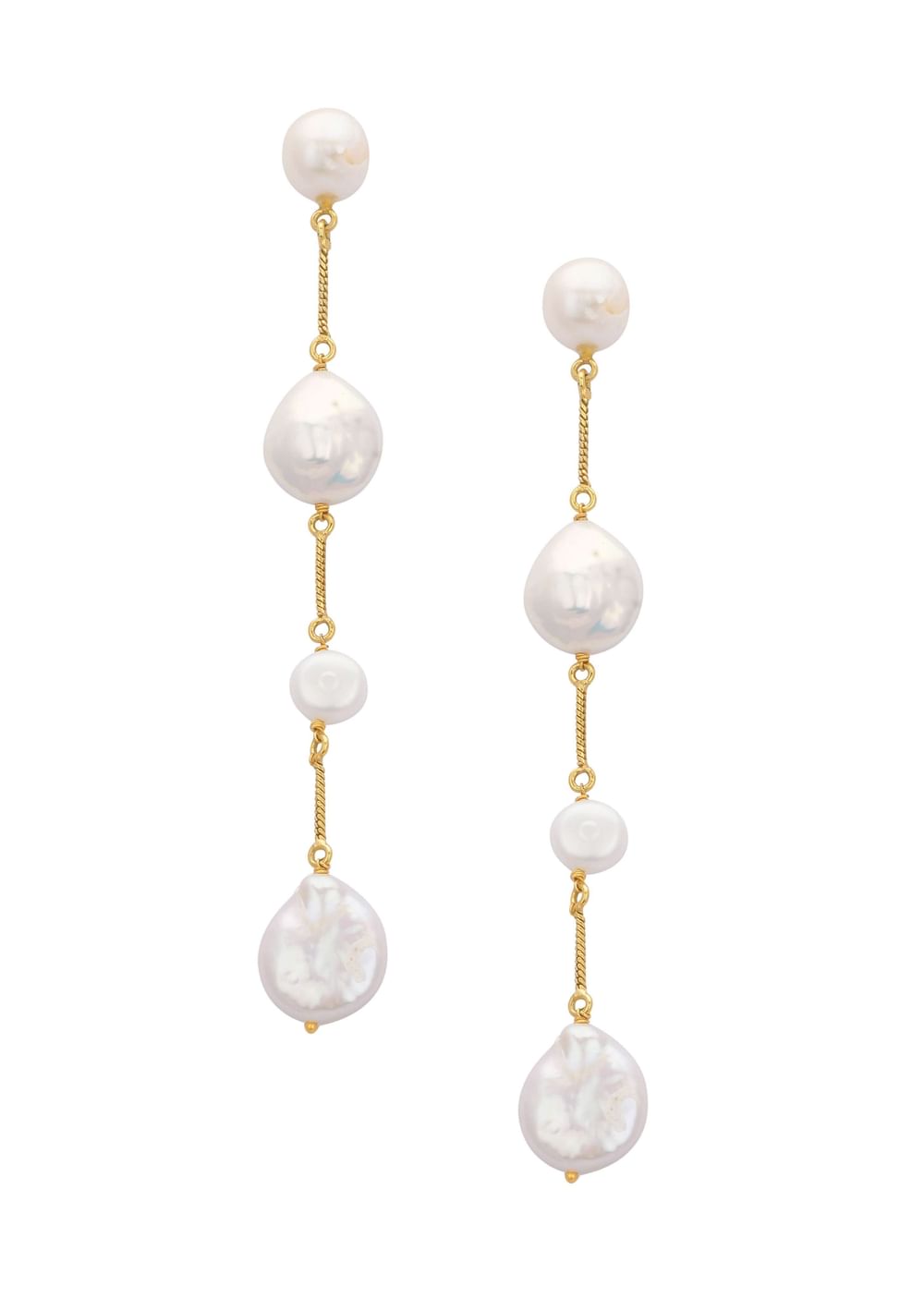 Gold And White Chain Danglers With Mother Of Pearls