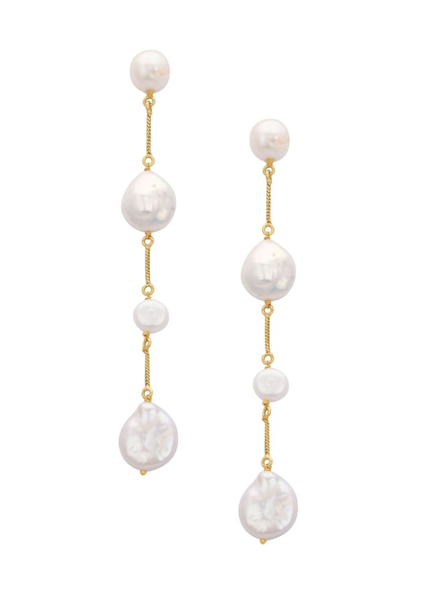 Gold And White Chain Danglers With Mother Of Pearls Gold And White Chain Danglers With Mother Of Pearls