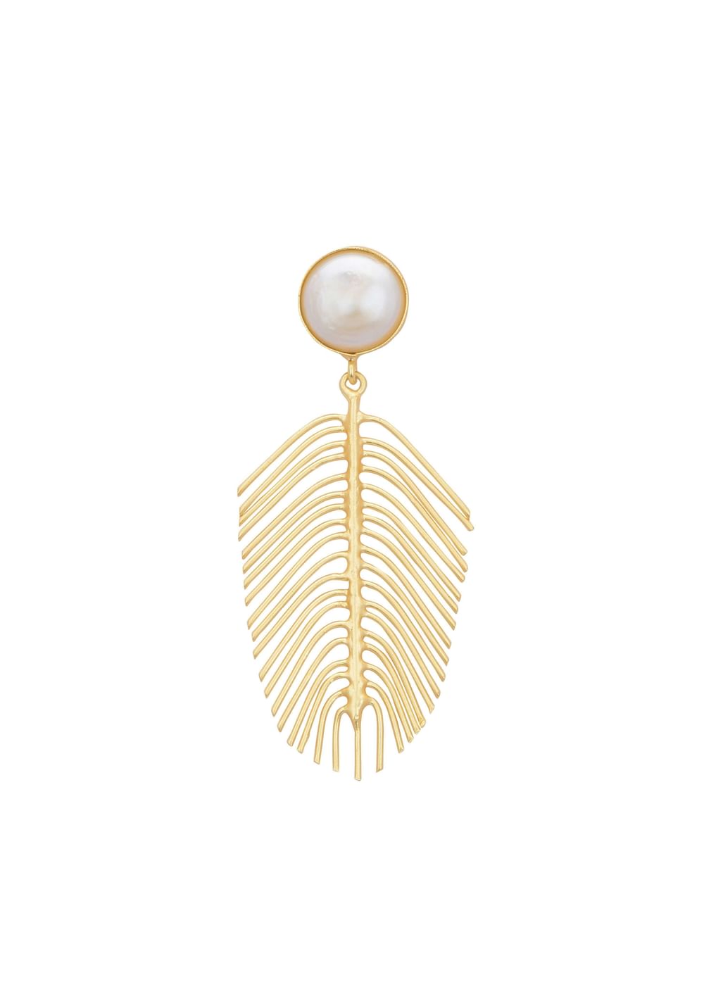 Gold And White Feather Pattern Danglers With Mother Of Pearls