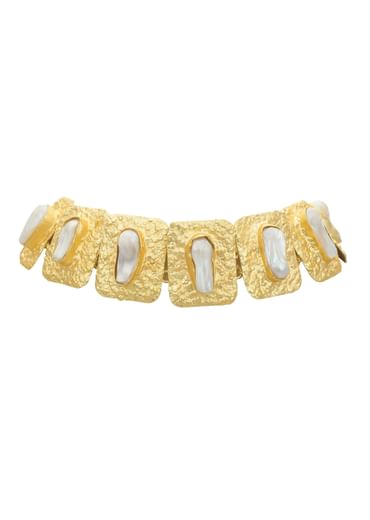 Gold And White Geometric Choker With Mother Of Pearls