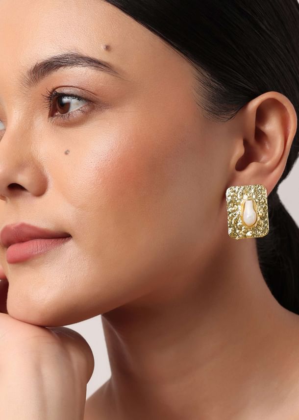 Gold And White Geometric Studs With Mother Of Pearls Gold And White Geometric Studs With Mother Of Pearls