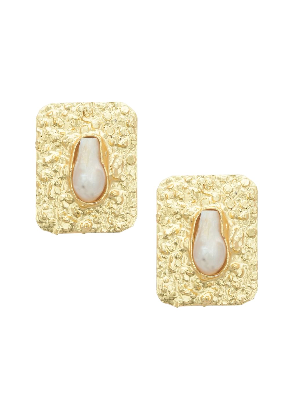 Gold And White Geometric Studs With Mother Of Pearls