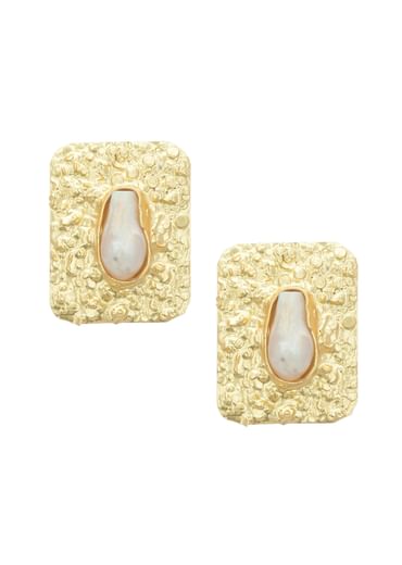 Gold And White Geometric Studs With Mother Of Pearls