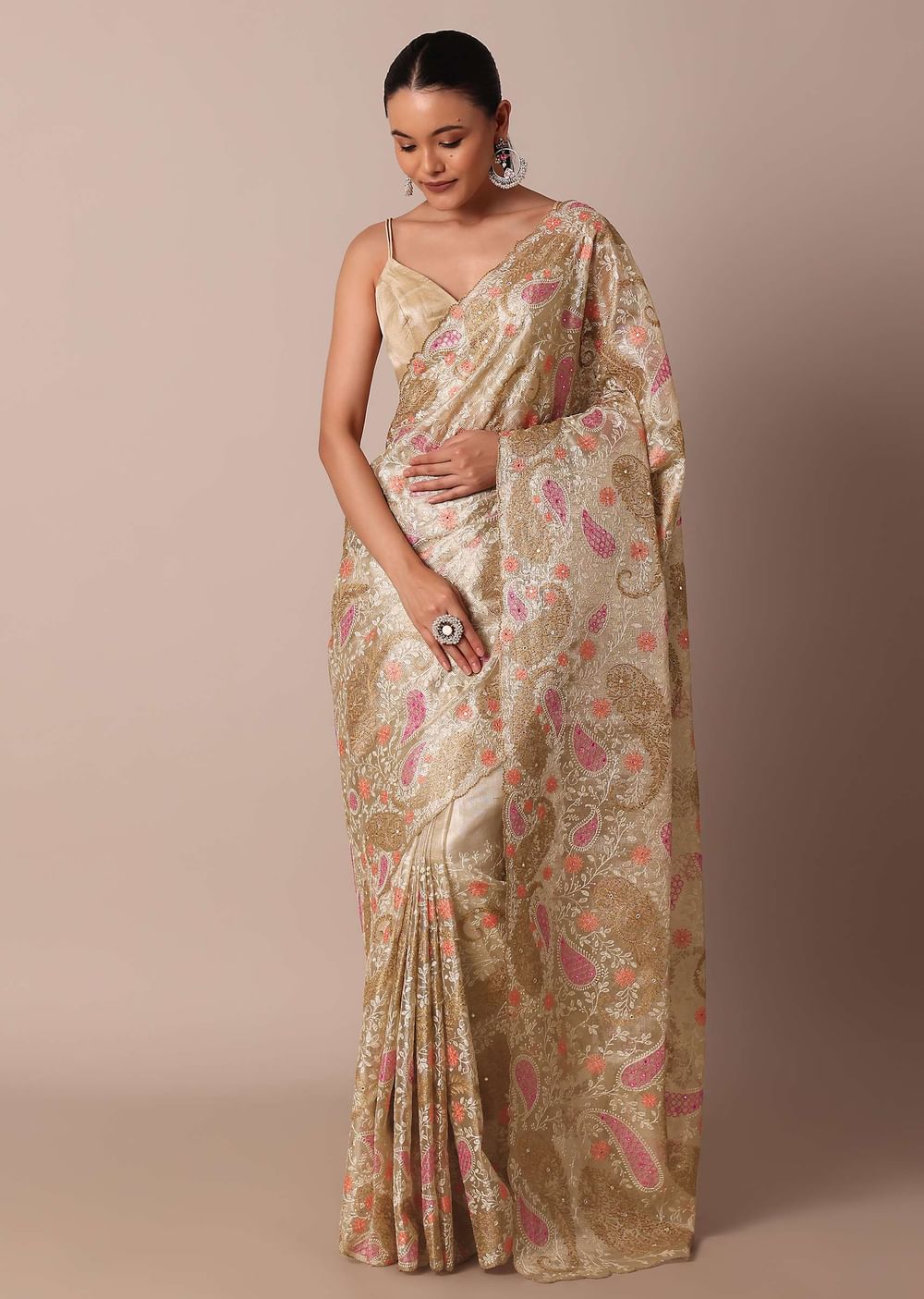 Gold Chanderi Silk Saree With Intricate Zari Embellishments